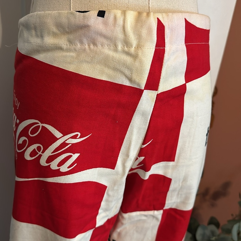 Vintage 1970’s women’s 100% cotton S Coca-Cola flare drawstring red white pants - Picture 10 of 16